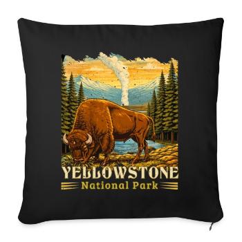 Camping de bisons du parc national de Yellowstone - Coussin et housse de 45 x 45 cm - noir - Devant
