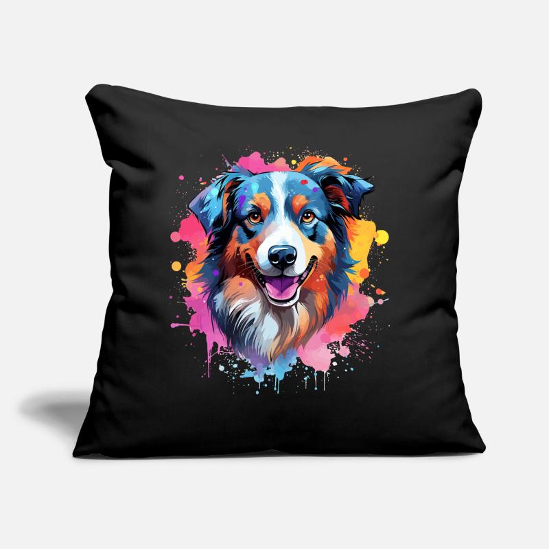 Farbenfrohe Splash-Kunst Australischer Schäferhund Sofakissen mit Füllung 45 x 45 cm