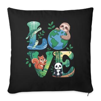 Nature Love Shirt Panda Tortue Paresseuse - Coussin et housse de 45 x 45 cm - noir - Devant