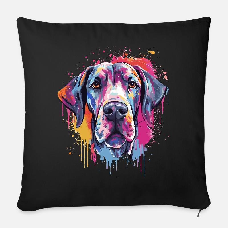 Bunte Hundesplash-Kunst Deutsche Dogge - Sofakissen mit Füllung 45 x 45 cm - Schwarz