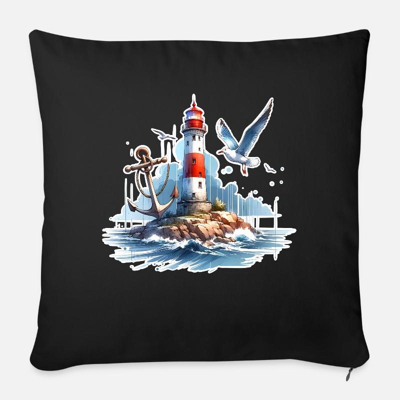 Lighthouse Anchor Seagull - Sofa pillow with filling 45cm x 45cm - black
