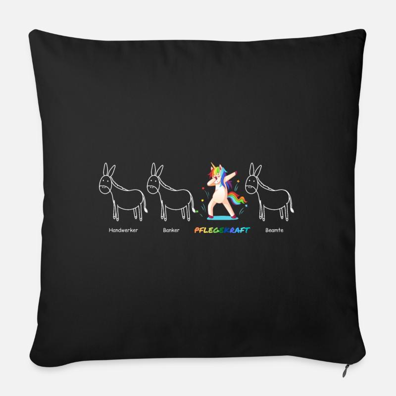 PFLEGEKRAFT Einhorn Beruf Besonders Einzigartig - Sofakissen mit Füllung 45 x 45 cm - Schwarz
