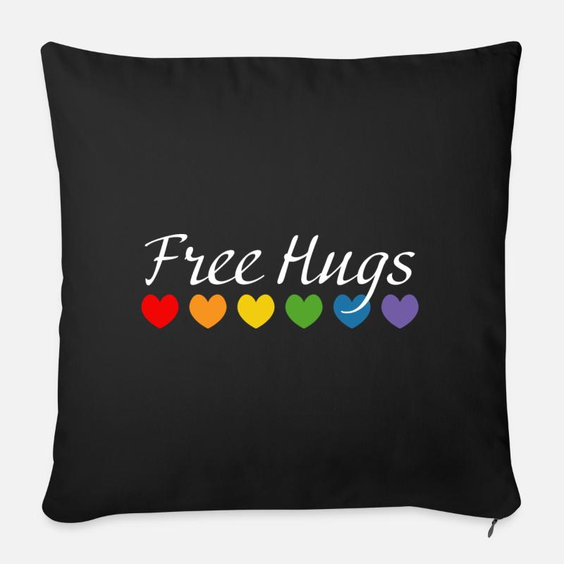 Rainbow Hearts Free Hugs LGBT lgbtqi queer - Coussin et housse de 45 x 45 cm - noir