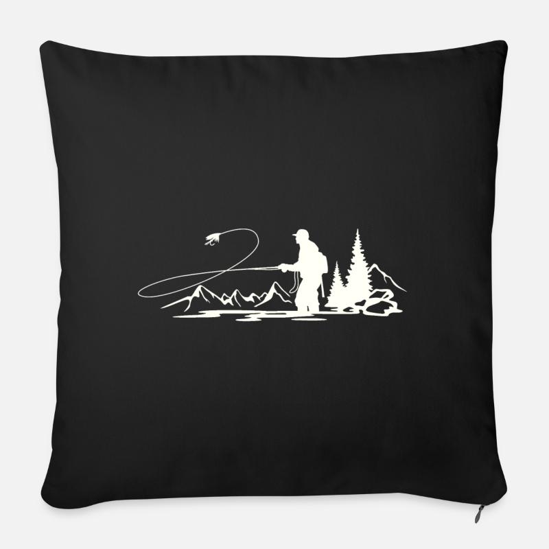 Pêche à la mouche dans le Sauerland - Coussin et housse de 45 x 45 cm - noir
