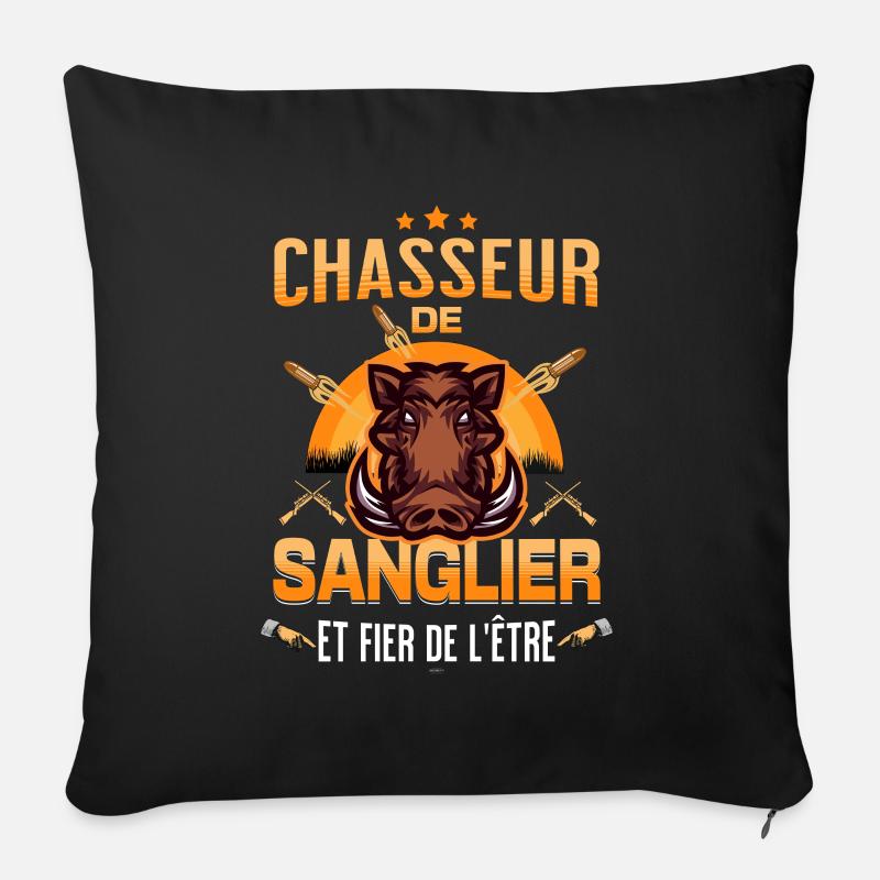 Chasseur de Sanglier et Fier de l'Être - Coussin et housse de 45 x 45 cm - noir