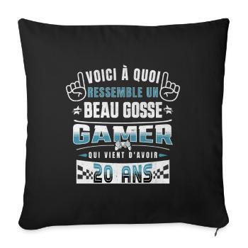 Gamer 20 Ans Beau Gosse - Cadeau d'Anniversaire - Coussin et housse de 45 x 45 cm - noir - Devant