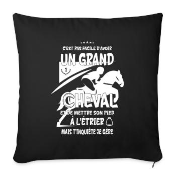Cheval - Cavalier Jumping - Cadeau sport équestre - Coussin et housse de 45 x 45 cm - noir - Devant