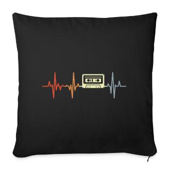 Herzlinie 80s cassette - Sofa pillow with filling 45cm x 45cm - black - Front