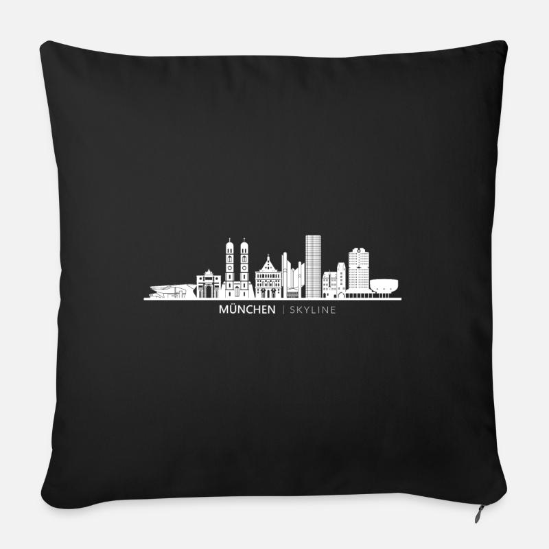 Cadeau de skyline de monuments de Munich - Coussin et housse de 45 x 45 cm - noir