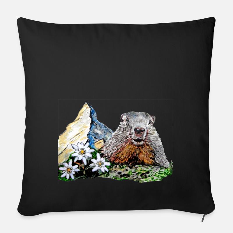 Scherenschnitt Alpen Matterhorn Murmeltier - Sofakissen mit Füllung 45 x 45 cm - Schwarz