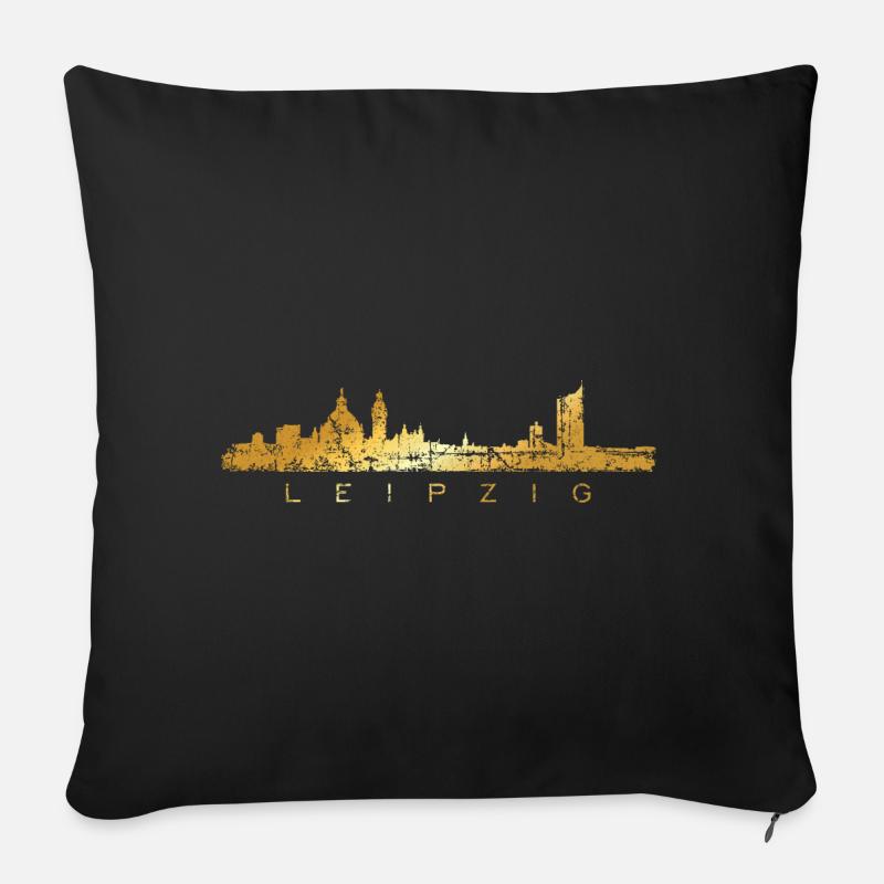 Leipziger Skyline (Vintage/Goldgelb) Leipzig - Sofakissen mit Füllung 45 x 45 cm - Schwarz