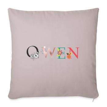 OWEN Namenskunst mit gestickten Blumen - Sofakissen mit Füllung 45 x 45 cm - helles Taupe - Vorne