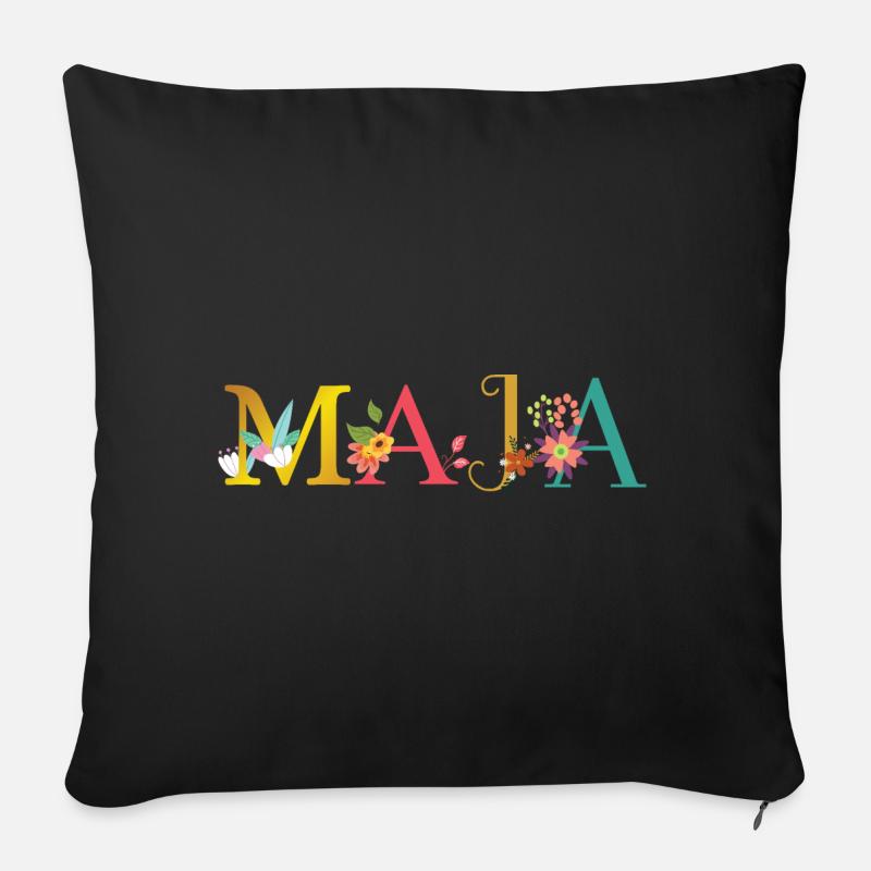 MAJA Name mit Blumen geschmückt - Sofakissen mit Füllung 45 x 45 cm - Schwarz