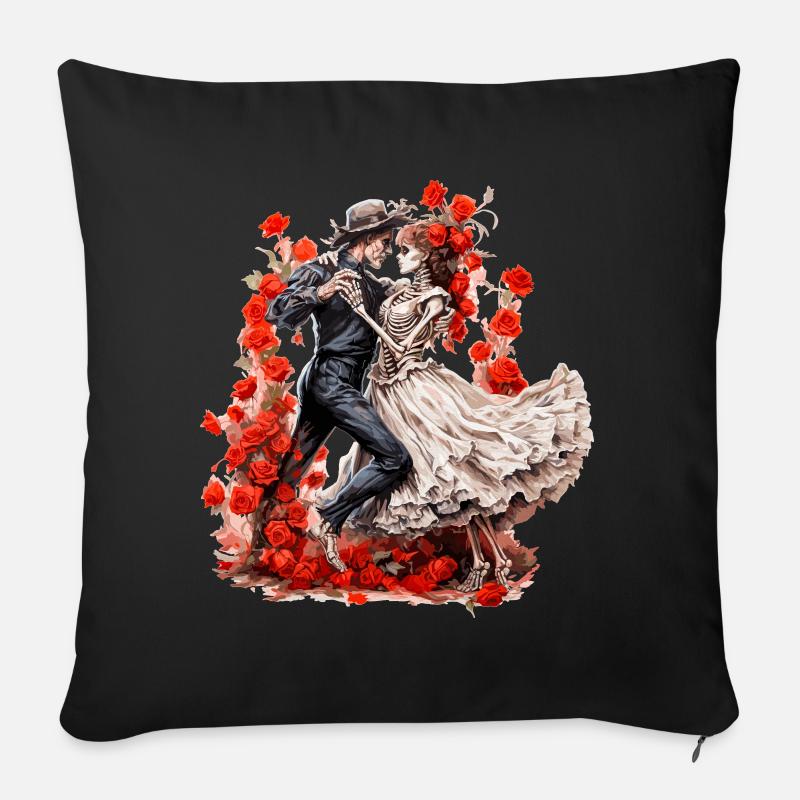 Danser des squelettes avec des roses 2 - Coussin et housse de 45 x 45 cm - noir