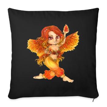 Niedlicher Chibi Feuer Fee Elfe Phönix Mangastil - Sofakissen mit Füllung 45 x 45 cm - Schwarz - Vorne