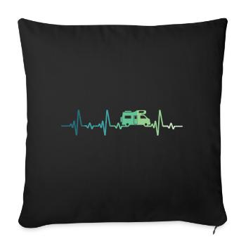 Campervan Heartbeat Camping T-Shirt - Sofakissen mit Füllung 45 x 45 cm - Schwarz - Vorne