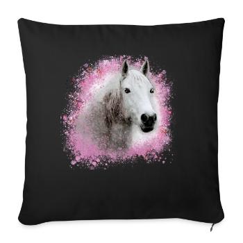 horse,mold,graffiti,painting,white horse, - Sofa pillow with filling 45cm x 45cm - black - Front