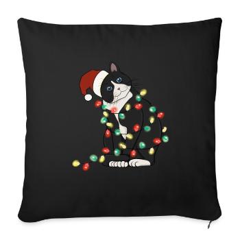 Lumières de Noël Chat Noël - Coussin et housse de 45 x 45 cm - noir - Devant