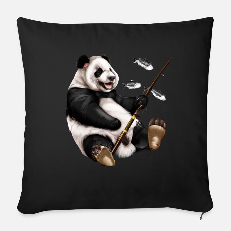 Pêche Panda, Pêche, Pêche - Coussin et housse de 45 x 45 cm - noir