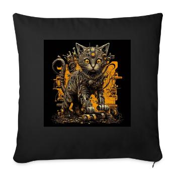 Robot chat doré mignon jouant Android - Coussin et housse de 45 x 45 cm - noir - Devant