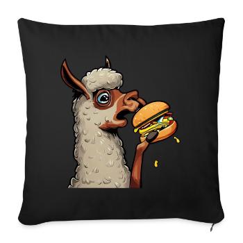 Lama mangeur de cheeseburger - Coussin et housse de 45 x 45 cm - noir - Devant