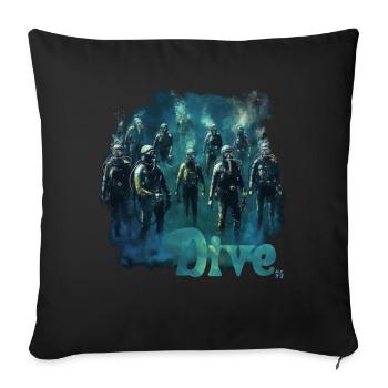 Aquarelle diving: 10 DIVE divers - Sofa pillow with filling 45cm x 45cm - black - Front