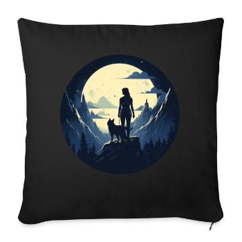Young woman and her wolf 2 - Sofa pillow with filling 45cm x 45cm - black - Front