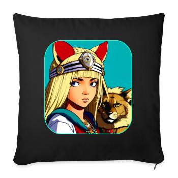 Cool Anime Manga Girl with Lion - Sofa pillow with filling 45cm x 45cm - black - Front