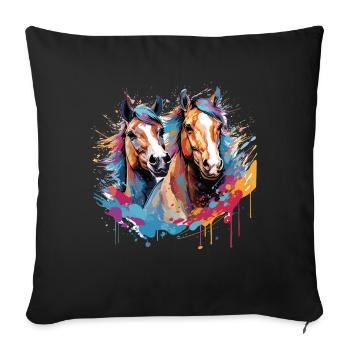 Chevaux, horses - Coussin et housse de 45 x 45 cm - noir - Devant