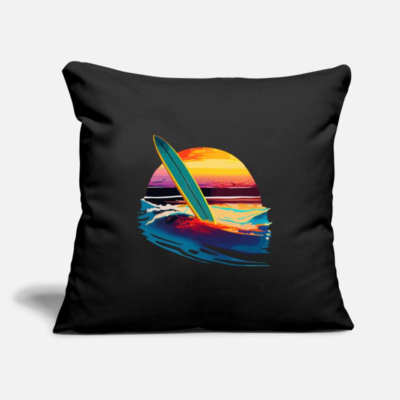 Planche de surf avec couché de soleil Coussin et housse de 45 x 45 cm
