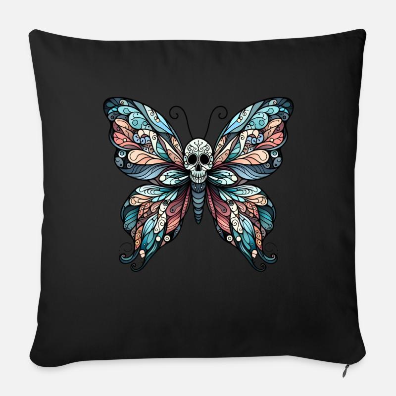 Papillon sombre avec crâne - Coussin et housse de 45 x 45 cm - noir