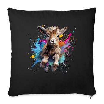 chèvre, cabris qui saute - Coussin et housse de 45 x 45 cm - noir - Devant