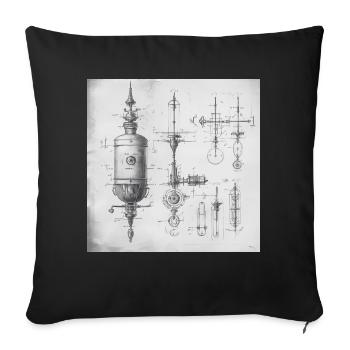 Patent Drawing Idea Abstract Fictional - Sofa pillow with filling 45cm x 45cm - black - Front