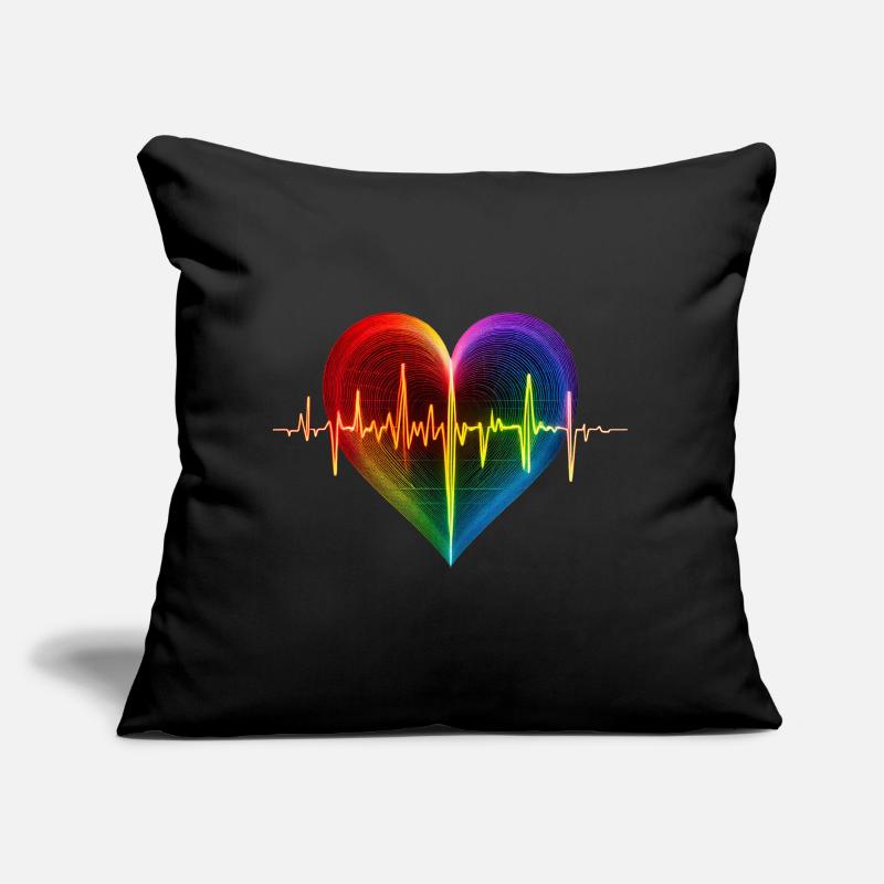 EKG Regenbogenfarben mit Herz Sofakissen mit Füllung 45 x 45 cm