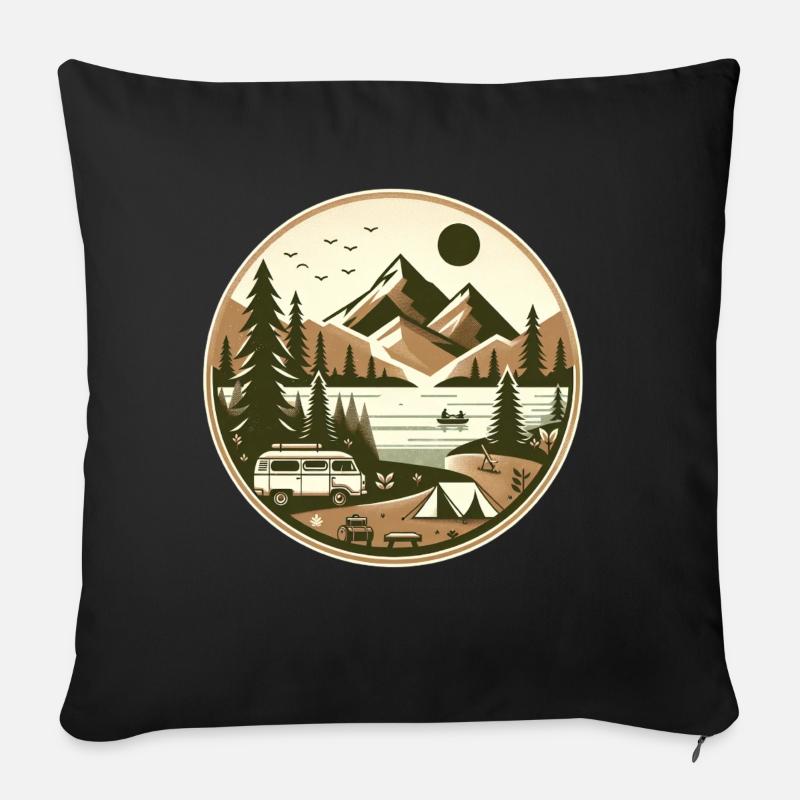 Nature et aventure – Camping idyllique - Coussin et housse de 45 x 45 cm - noir