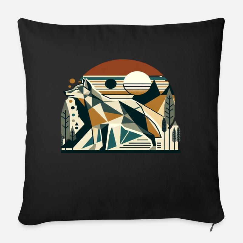 Loup géométrique dans un cadre naturel - Coussin et housse de 45 x 45 cm - noir
