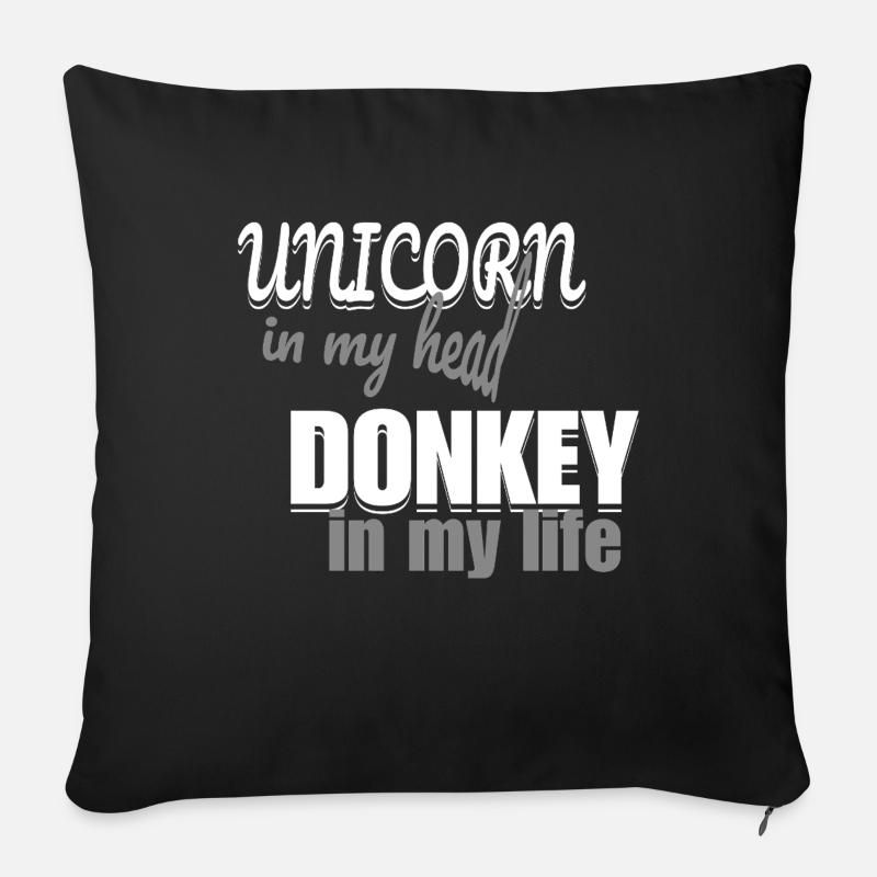 Licorne dans la tête, âne dans la vie de tous les jours - Coussin et housse de 45 x 45 cm - noir