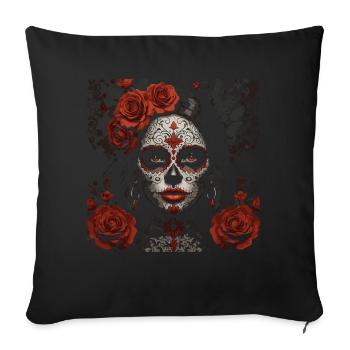 visage de femme burlesque avec des roses - Coussin et housse de 45 x 45 cm - noir - Devant