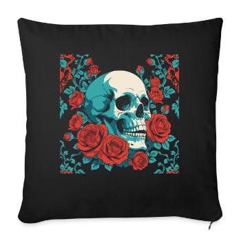 retro skull with red roses design - Sofa pillow with filling 45cm x 45cm - black - Front