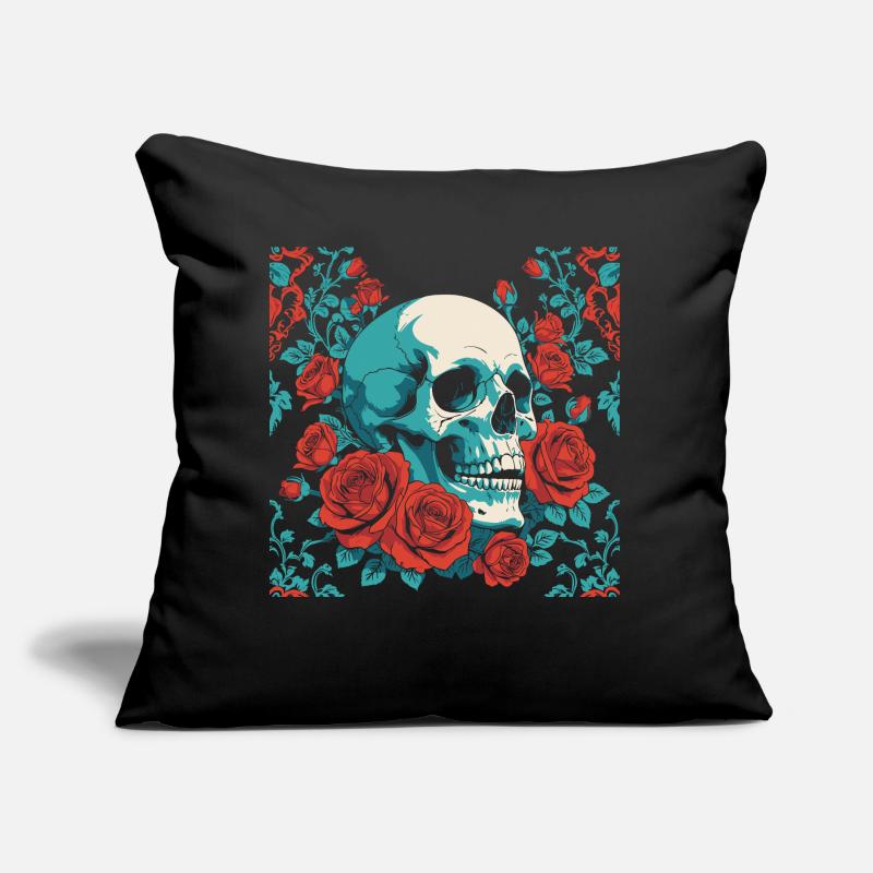 Retro Totenkopf mit roten Rosen Design Sofakissen mit Füllung 45 x 45 cm
