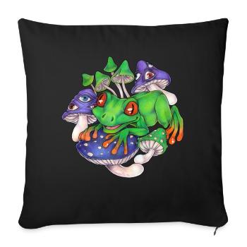 Cooler Frosch mit Pilzen Wahninn und Surreal - Sofakissen mit Füllung 45 x 45 cm - Schwarz - Vorne