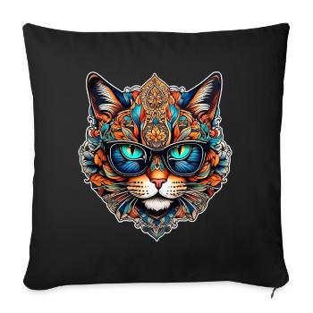 Chat Steampunk cool avec des lunettes - Coussin et housse de 45 x 45 cm - noir - Devant