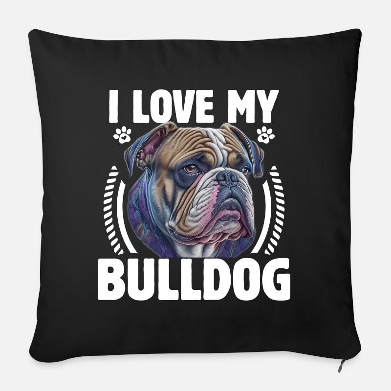 J’aime mon bouledogue anglais - Coussin et housse de 45 x 45 cm - noir
