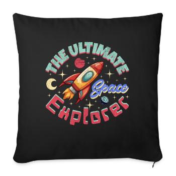 The Ultimate Space Explorer Rakete Mond und Sterne - Sofakissen mit Füllung 45 x 45 cm - Schwarz - Vorne