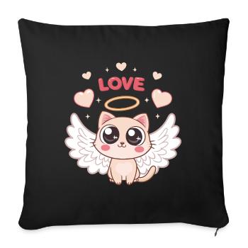 Chat Angélique ailé et cœur - Coussin et housse de 45 x 45 cm - noir - Devant