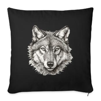 Wolf Wolf Head Black & White Drawn Art - Coussin et housse de 45 x 45 cm - noir - Devant