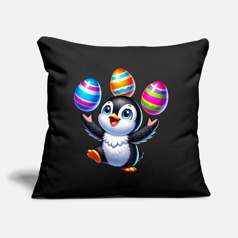 Penguin juggles colorful Easter eggs Easter Sofa pillow with filling 45cm x 45cm