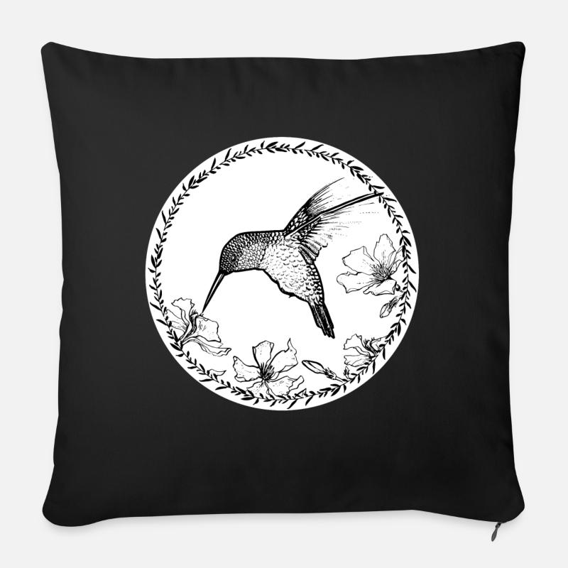 cercle de fleurs colibri - Coussin et housse de 45 x 45 cm - noir