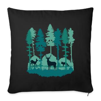 Animaux de la forêt et de la forêt - arbres, cerfs, cerfs et renards - Coussin et housse de 45 x 45 cm - noir - Devant