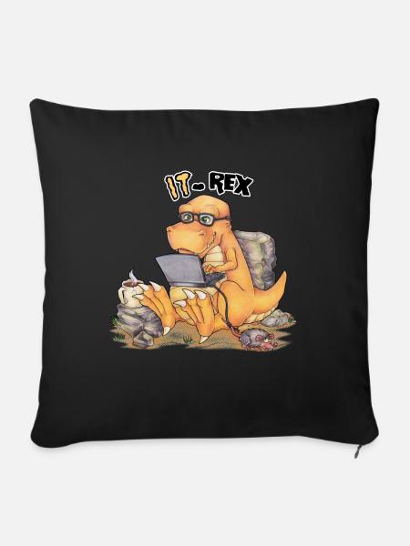 IT Rex- Lustiger Dinosaurier mit Computer - Sofakissen mit Füllung 45 x 45 cm - Schwarz